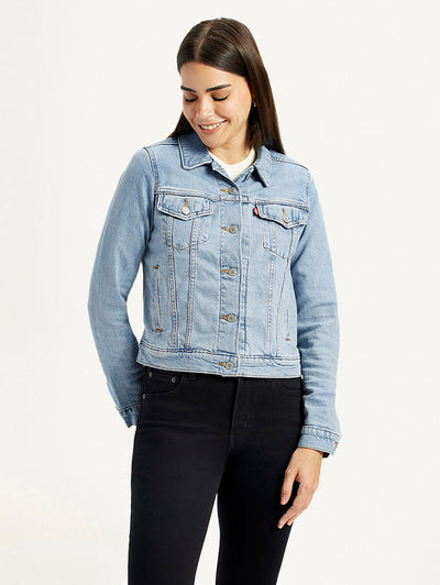Women's Solid Light Blue Trucker Jacket