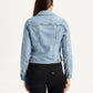 Women's Solid Light Blue Trucker Jacket - Back View