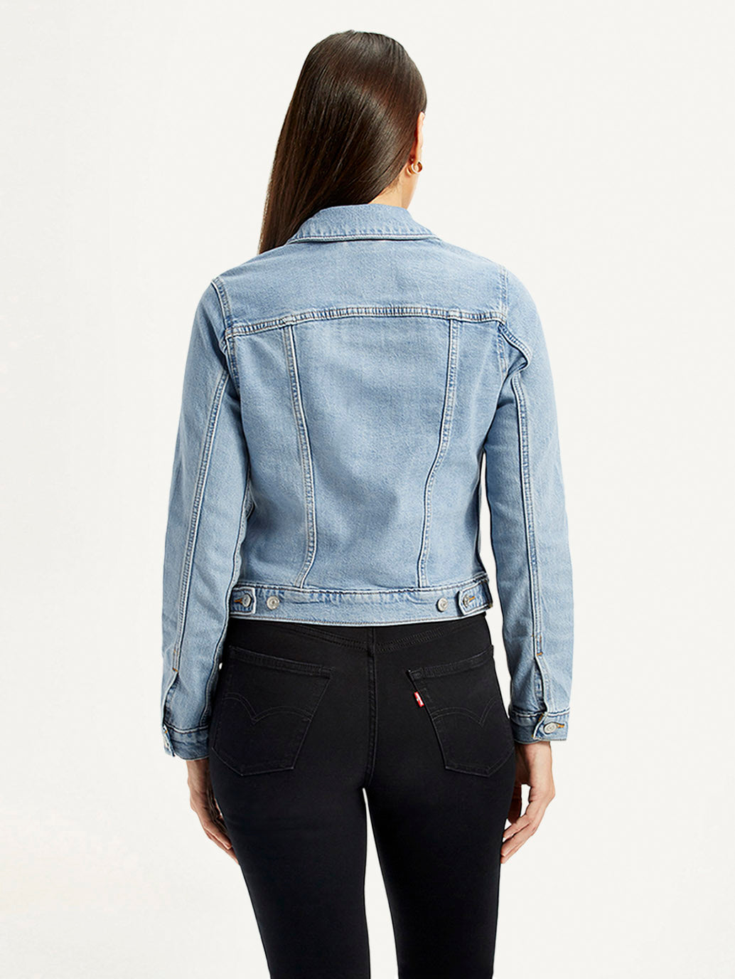 Women's Solid Light Blue Trucker Jacket - Back View