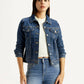 Women's Solid Blue Trucker Jacket - Styleshot View