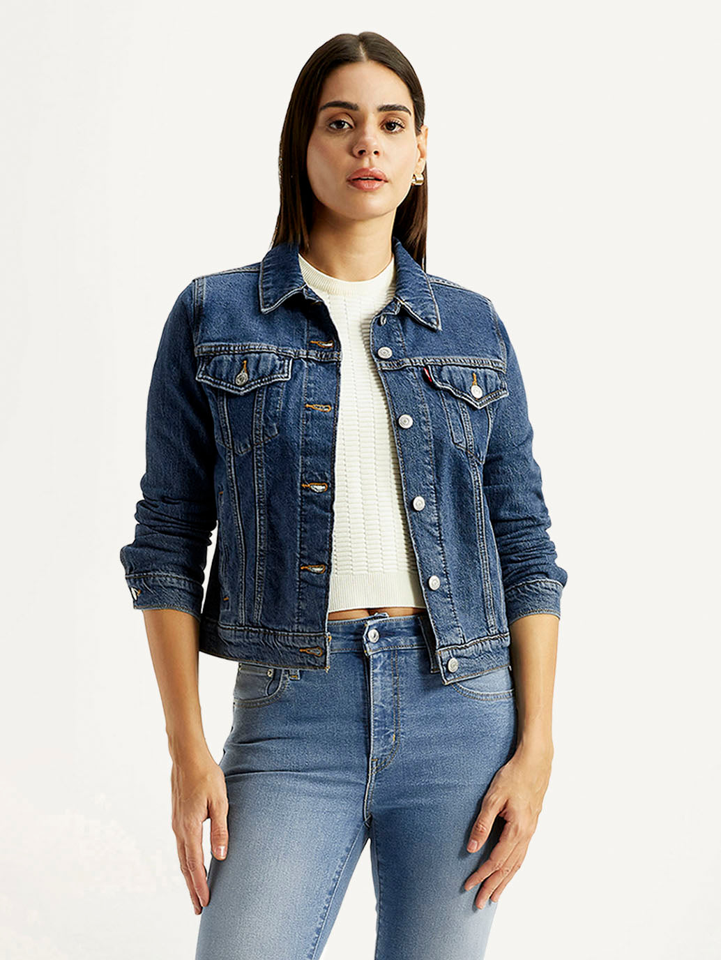 Women's Solid Blue Trucker Jacket