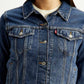 Women's Solid Blue Trucker Jacket - Detail View