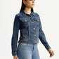 Women's Solid Blue Trucker Jacket - Side View