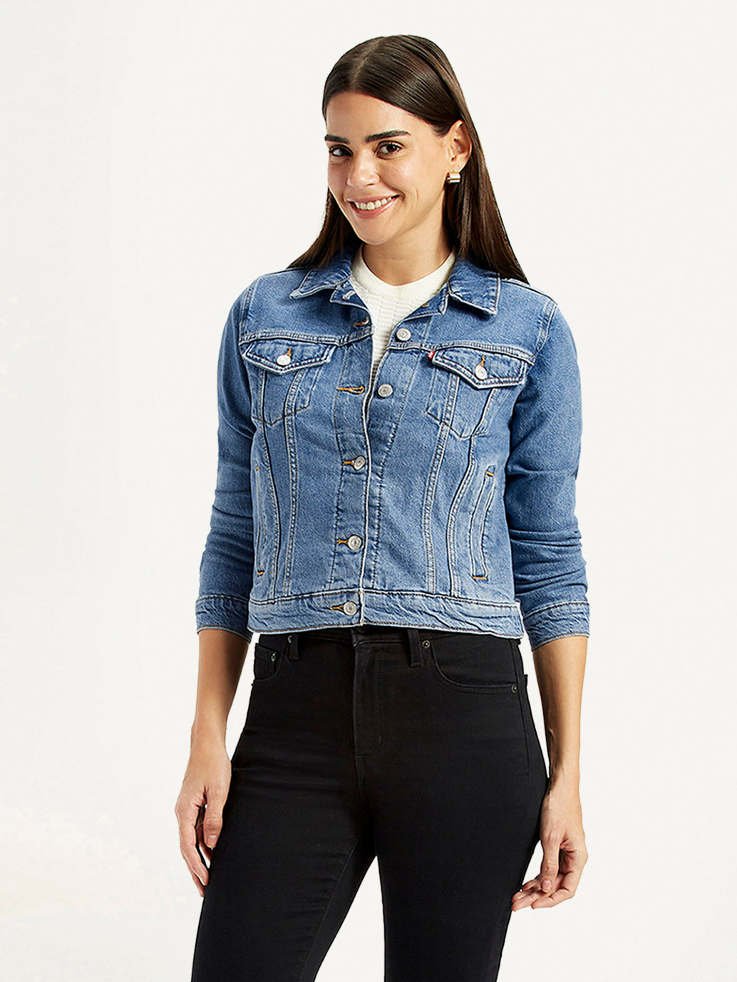 Women's Solid Blue Trucker Jacket