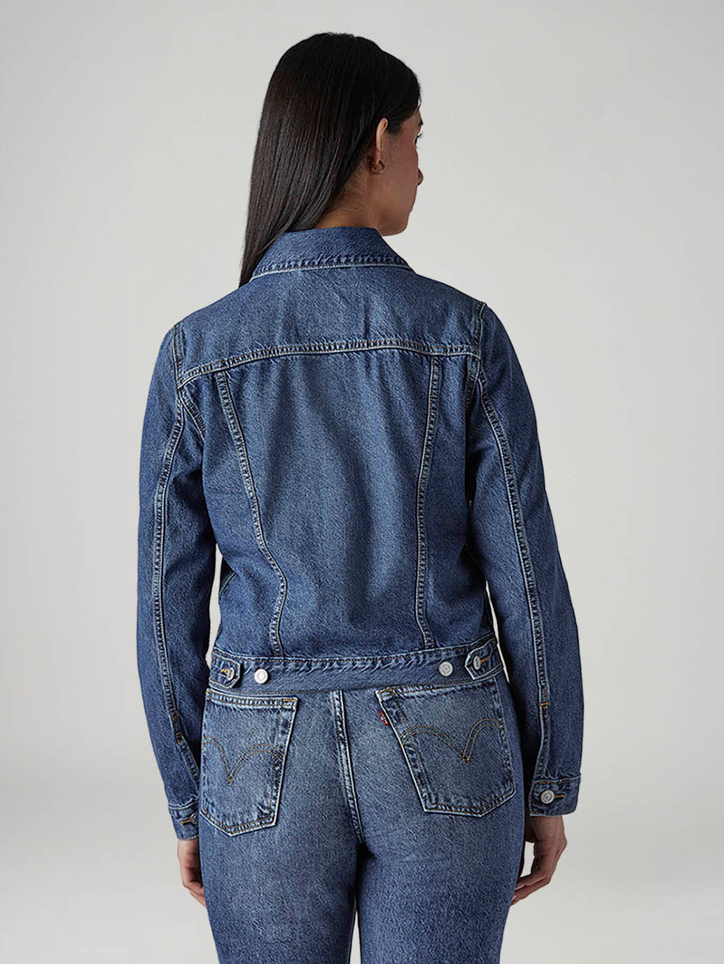 Women's Solid Regular Fit Trucker Jacket - Back View