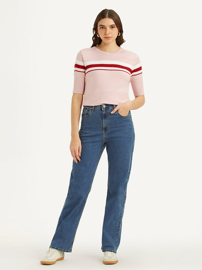 Women's Blue Ribcage Straight Fit High Rise Jeans