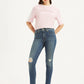 Women's 721 Blue Skinny Fit Mid Rise Jeans - Front View