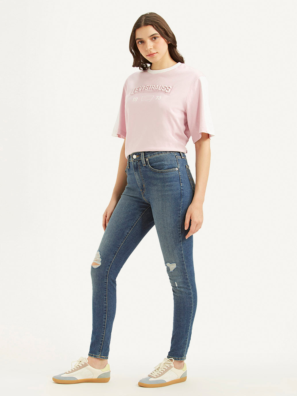 Women's 721 Blue Skinny Fit Mid Rise Jeans - Side View
