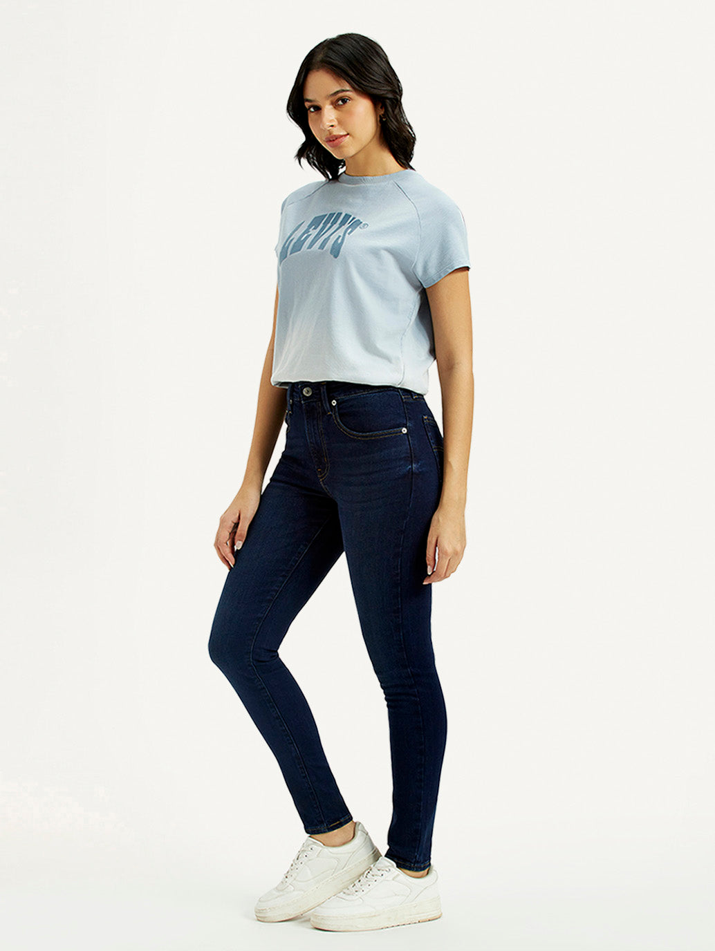 Women's 721 Dark Blue Skinny Fit High Rise Jeans - Side View