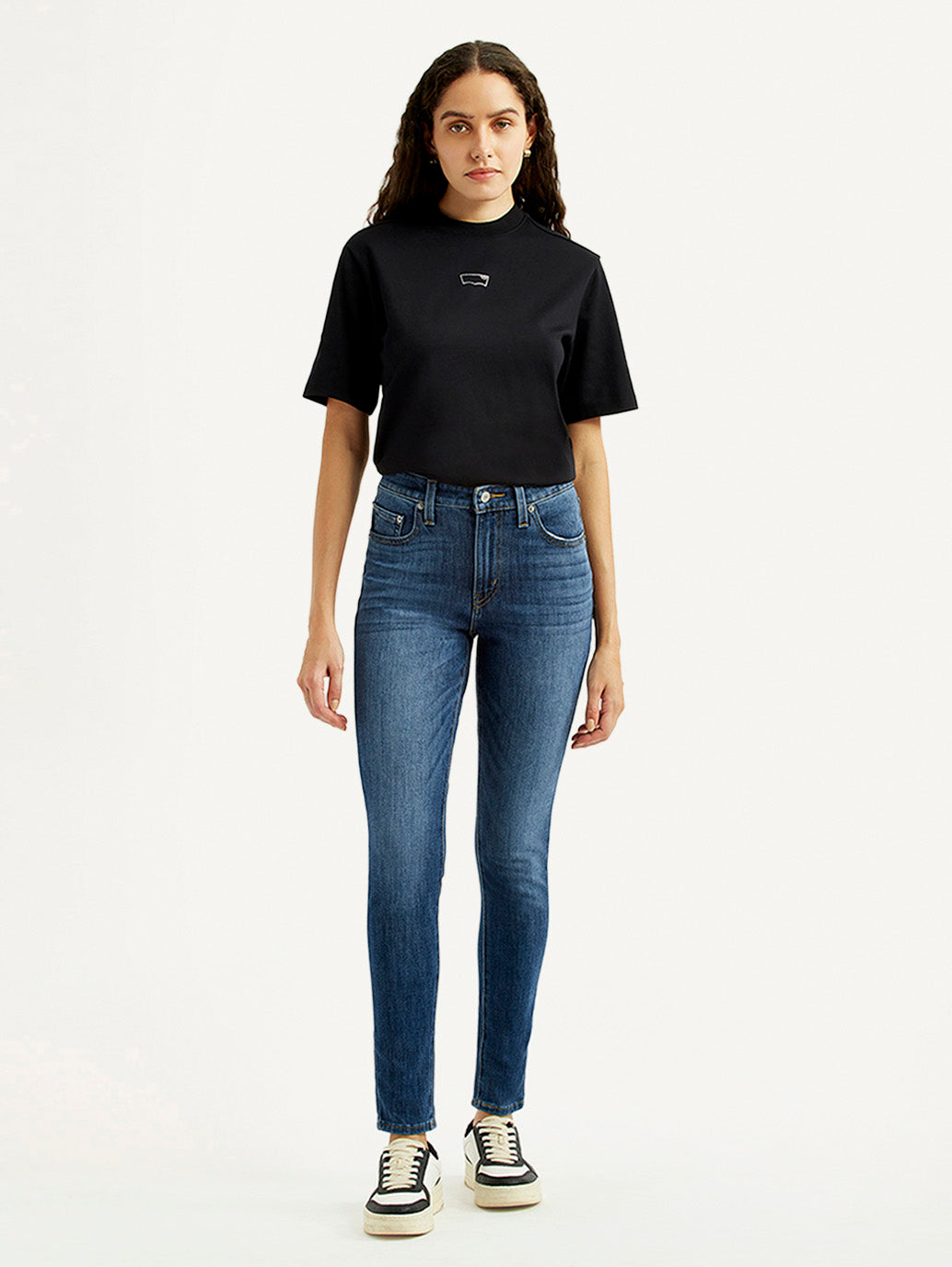 Women's Dark Indigo Skinny Fit High Rise Jeans - Front View