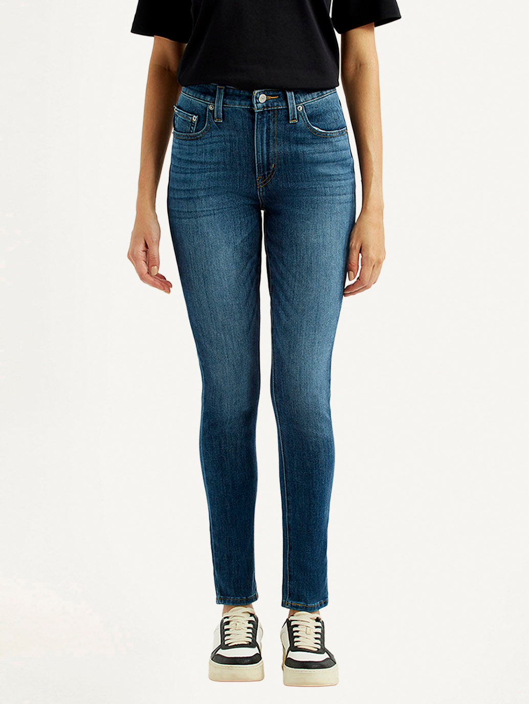Women's Blue Skinny Fit High Rise Jeans - Front View