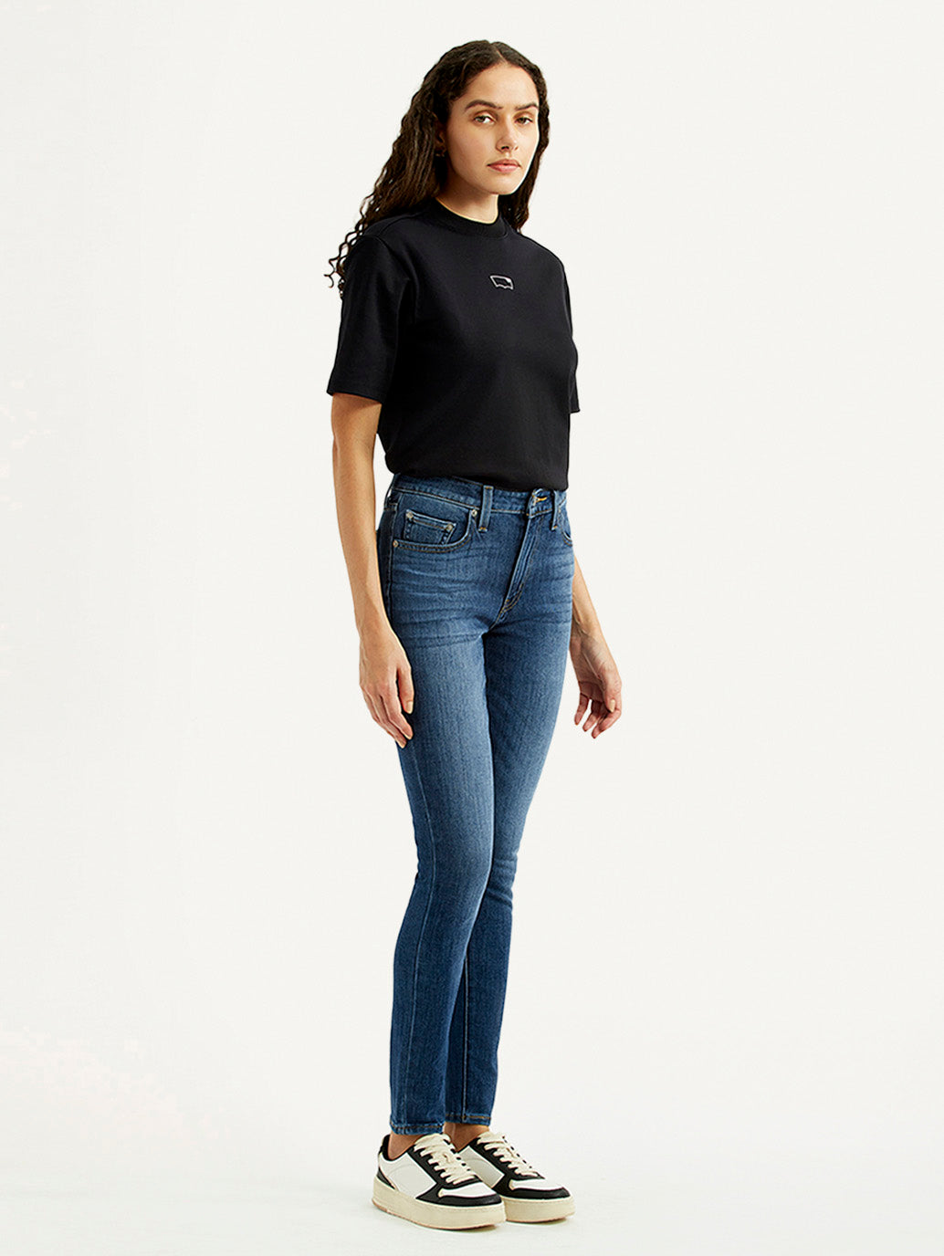 Women's Dark Indigo Skinny Fit High Rise Jeans - Side View