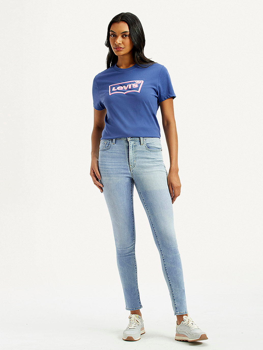 Women's 721 Light-Blue Skinny Fit High Rise Jeans - Front View