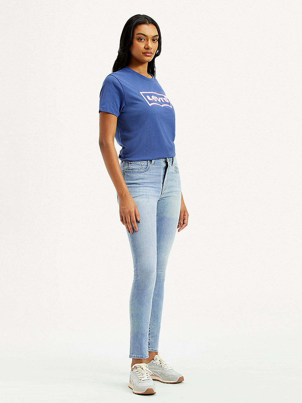 Women's 721 Light-Blue Skinny Fit High Rise Jeans - Side View
