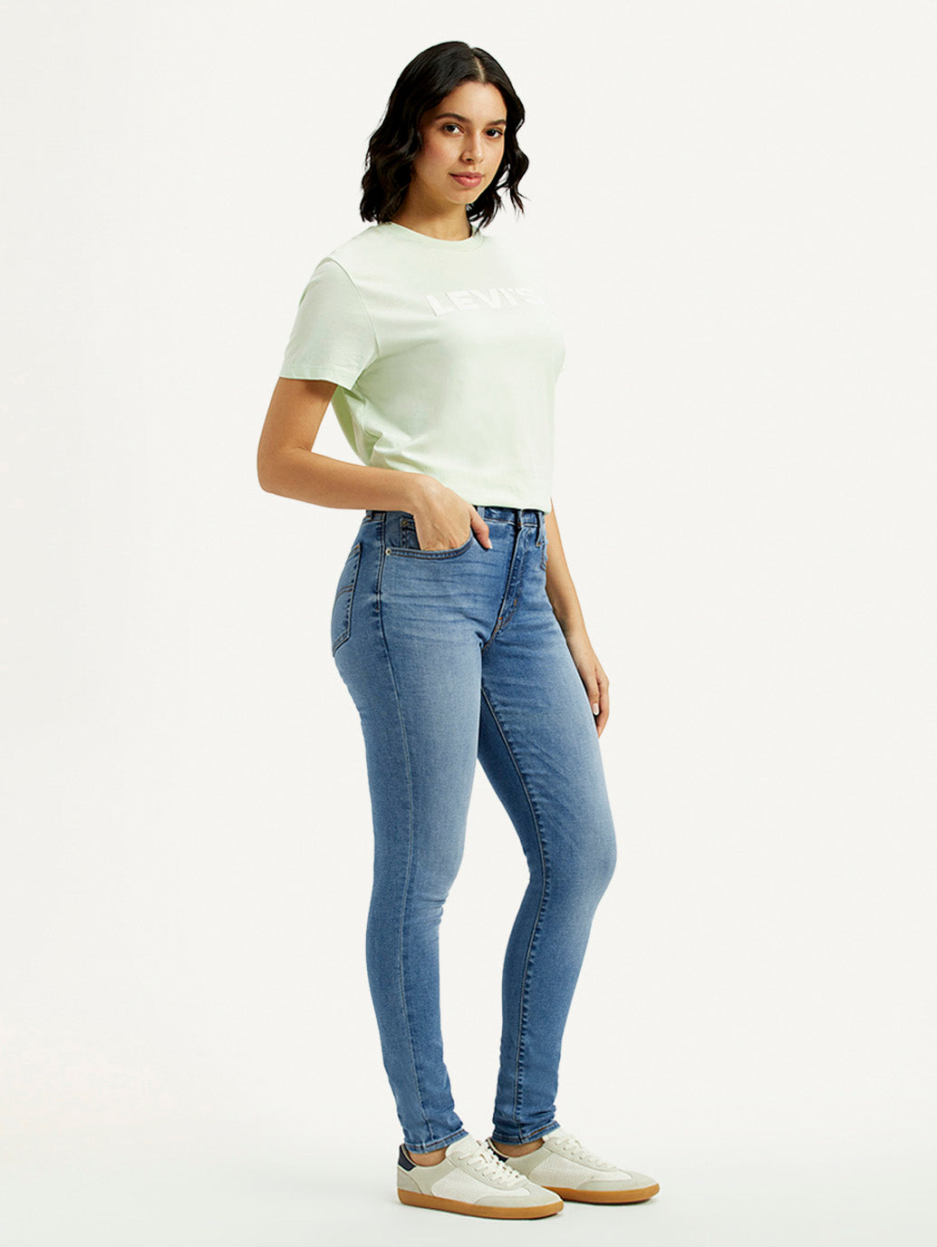 Women's 721 Med Indigo Skinny Fit High Rise Jeans - Side View