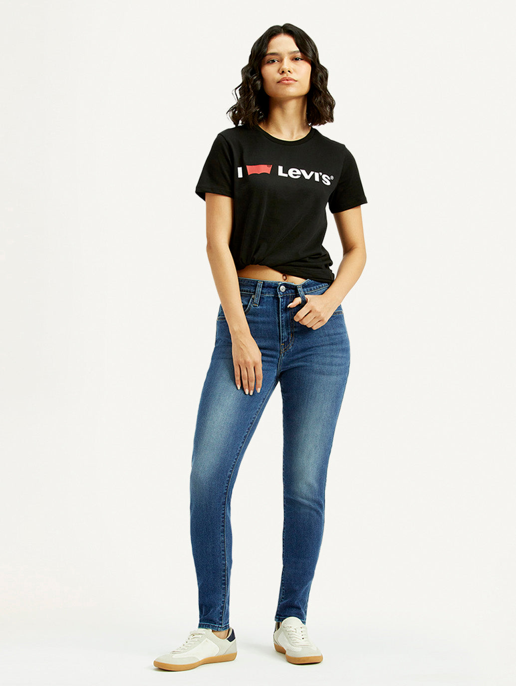 Women's 721 Blue Skinny Fit High Rise Jeans - Styleshot View