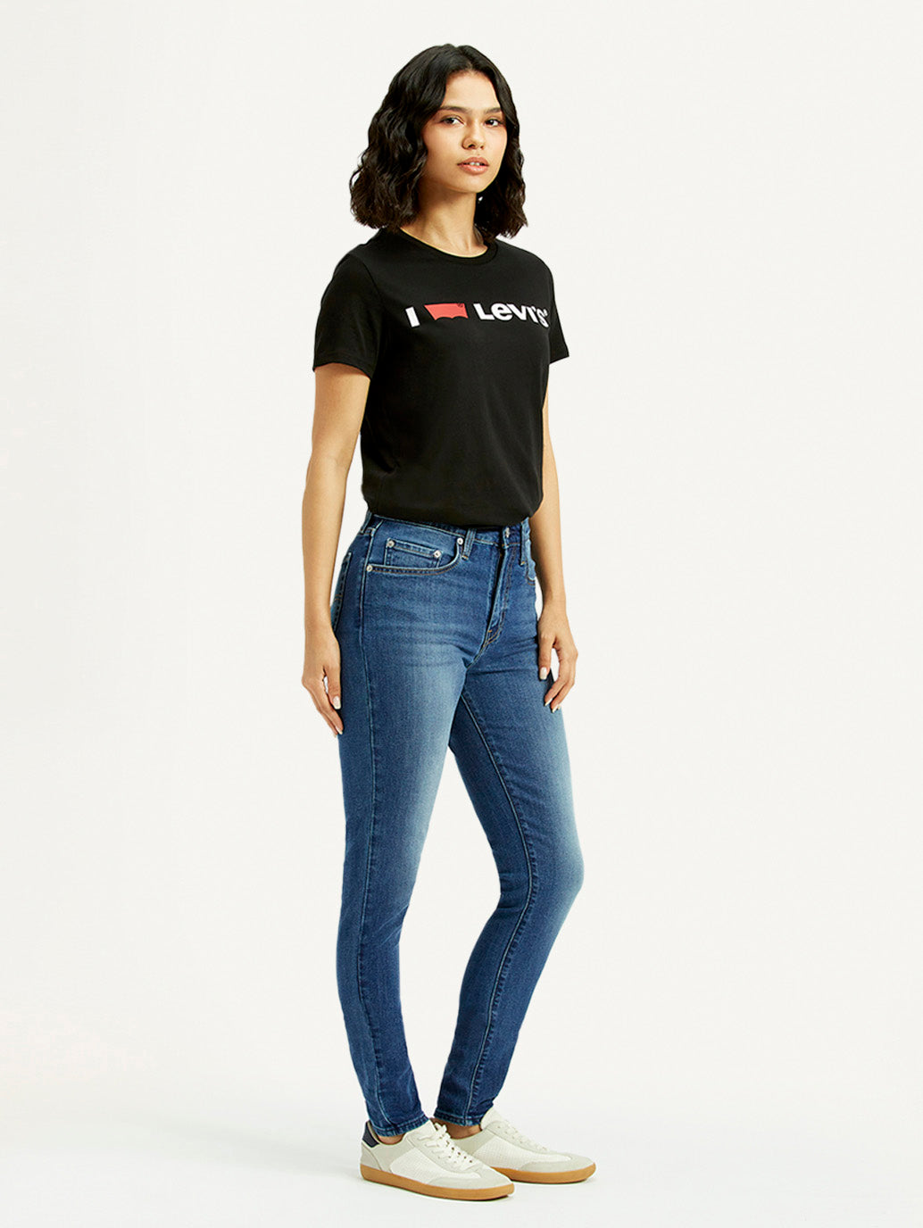 Women's 721 Blue Skinny Fit High Rise Jeans - Side View