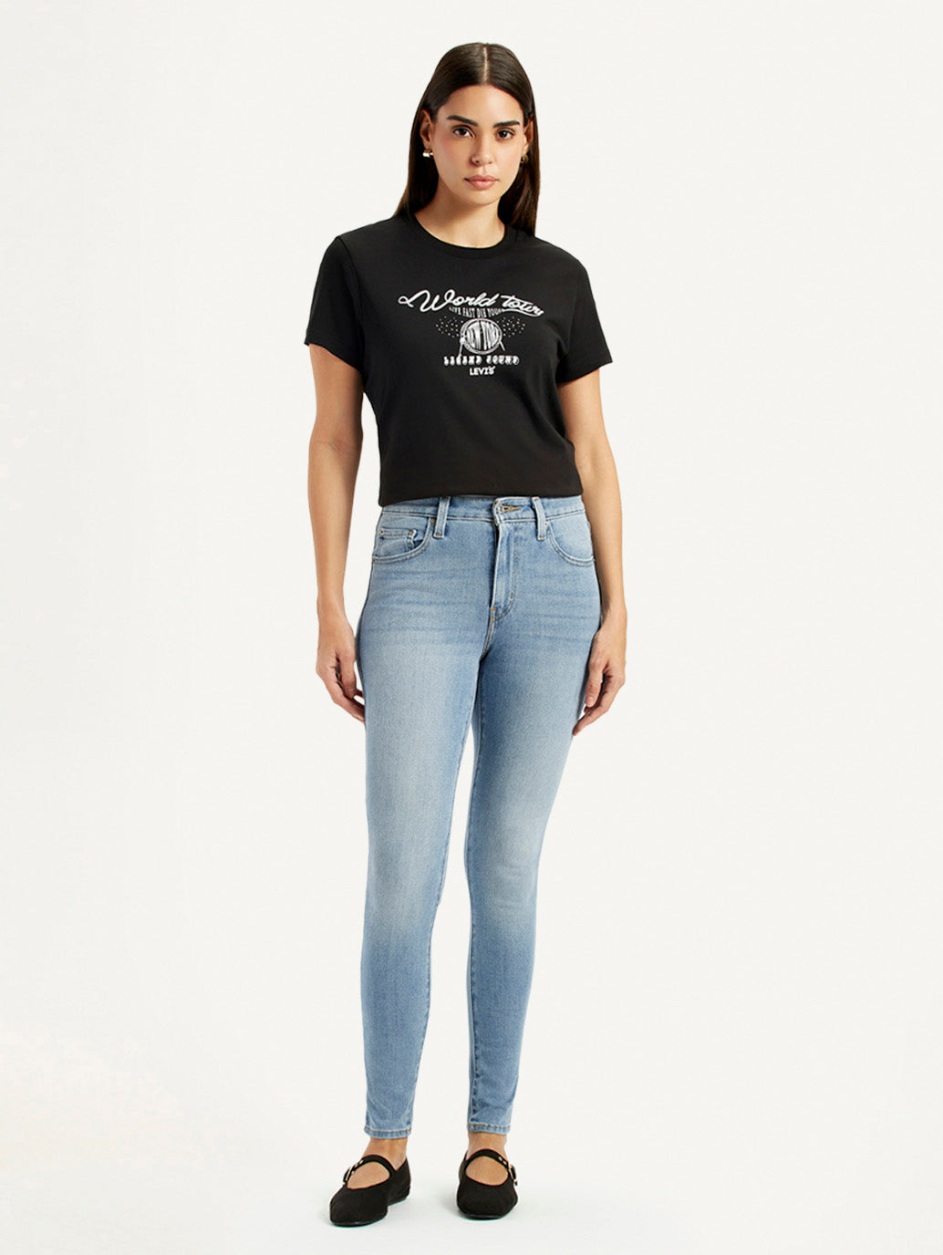 Women's High Rise Skinny Light Blue Jeans - Front View
