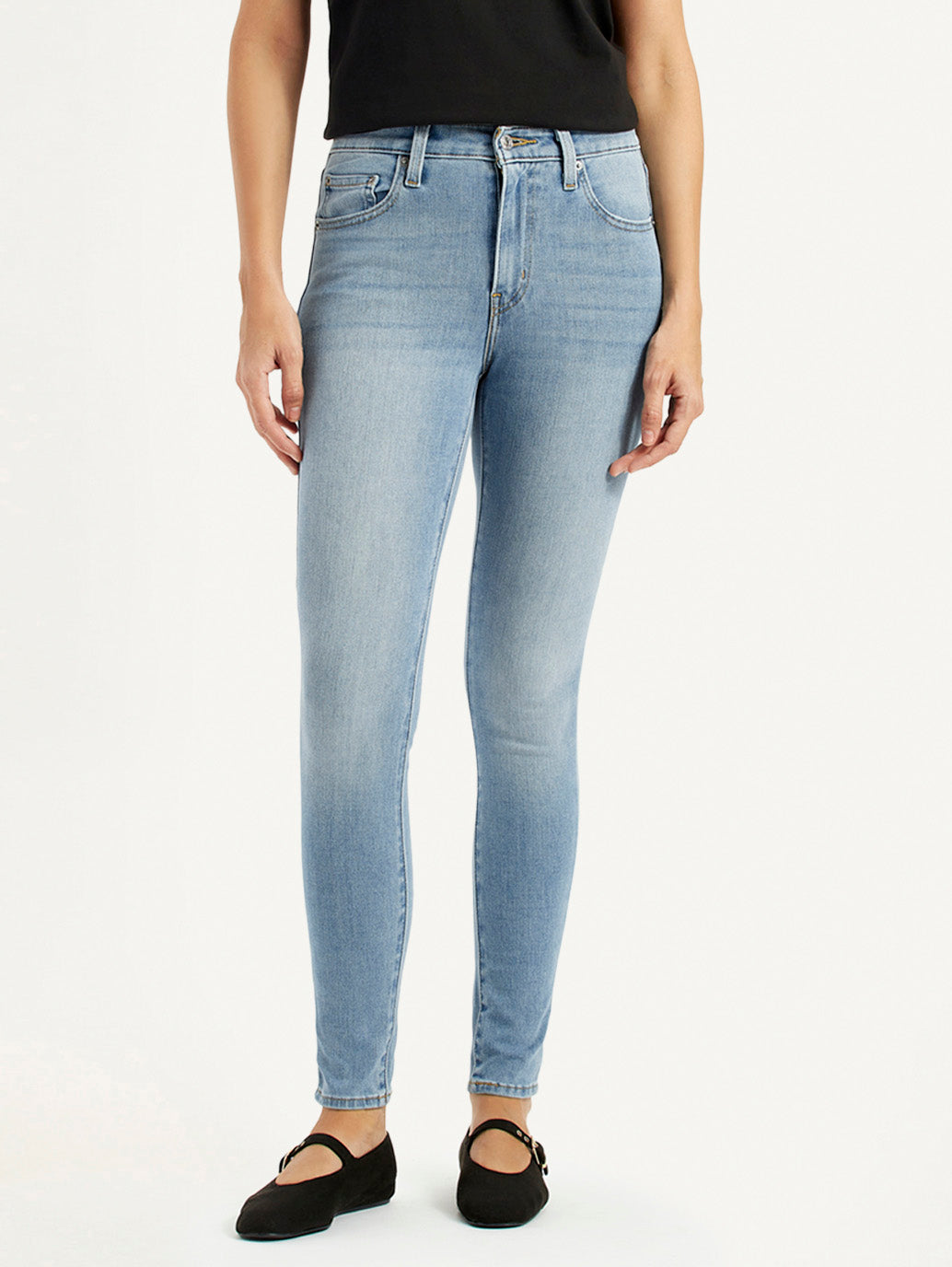 Women's High Rise Skinny Light Blue Jeans - Front View