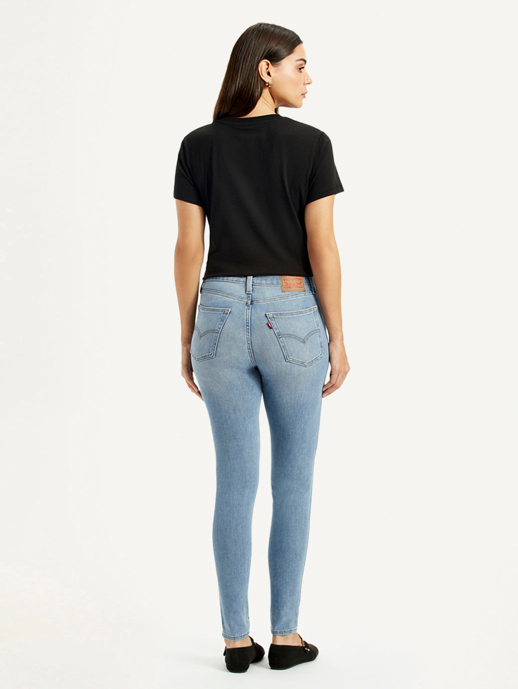 Women's High Rise Skinny Light Blue Jeans - Back View