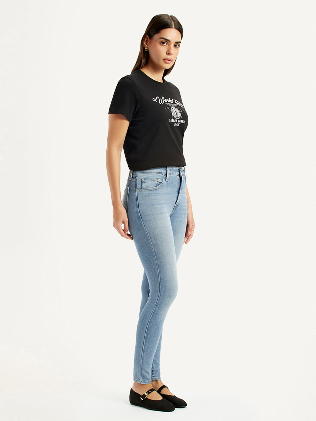 Women's High Rise Skinny Light Blue Jeans - Side View