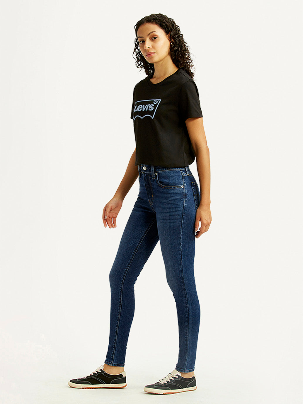 Women's 721 Dark Indigo Skinny Fit Mid Rise Jeans - Side View