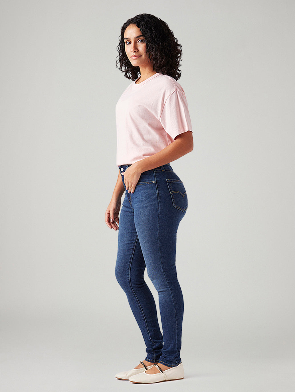 Women's 721 Dark Blue Skinny Fit High Rise Jeans - Side View
