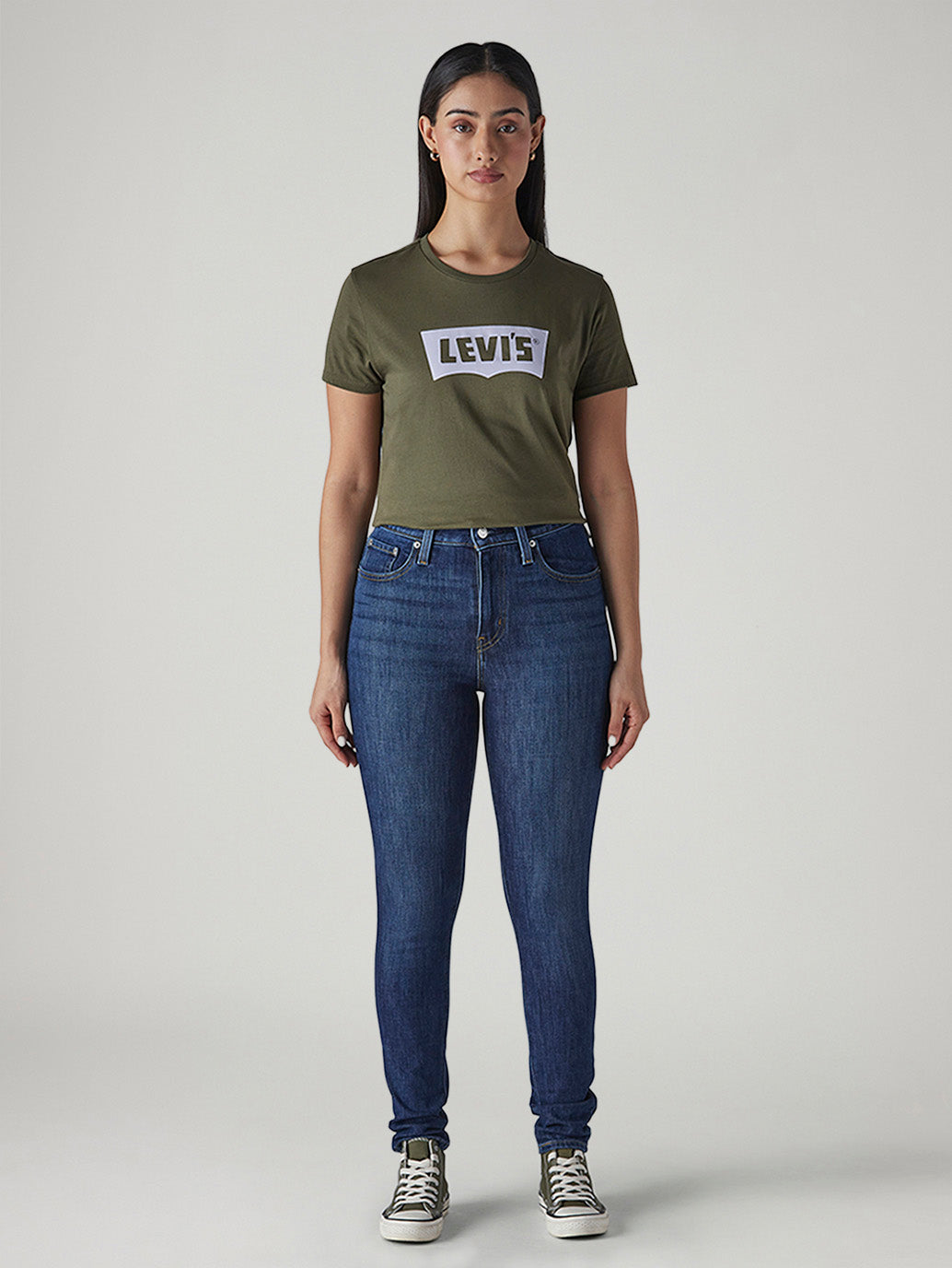 Women's 721 Blue Skinny Fit High Rise Jeans - Front View