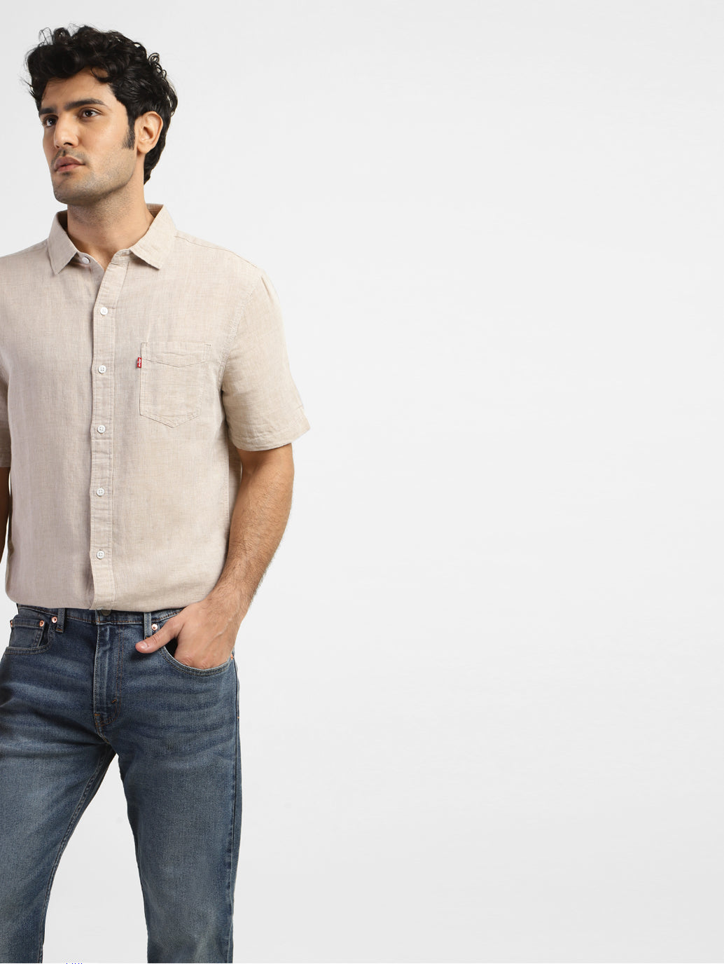Men's Solid Slim Fit Linen Shirt - Shot View