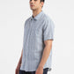 Men's Geometric Print Spread Collar Linen Shirt Blue
