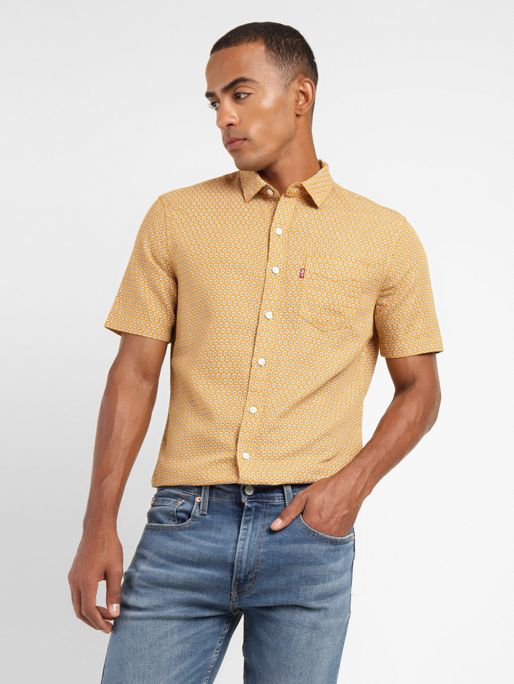 Men's Geometric Print Slim Fit Linen Shirt