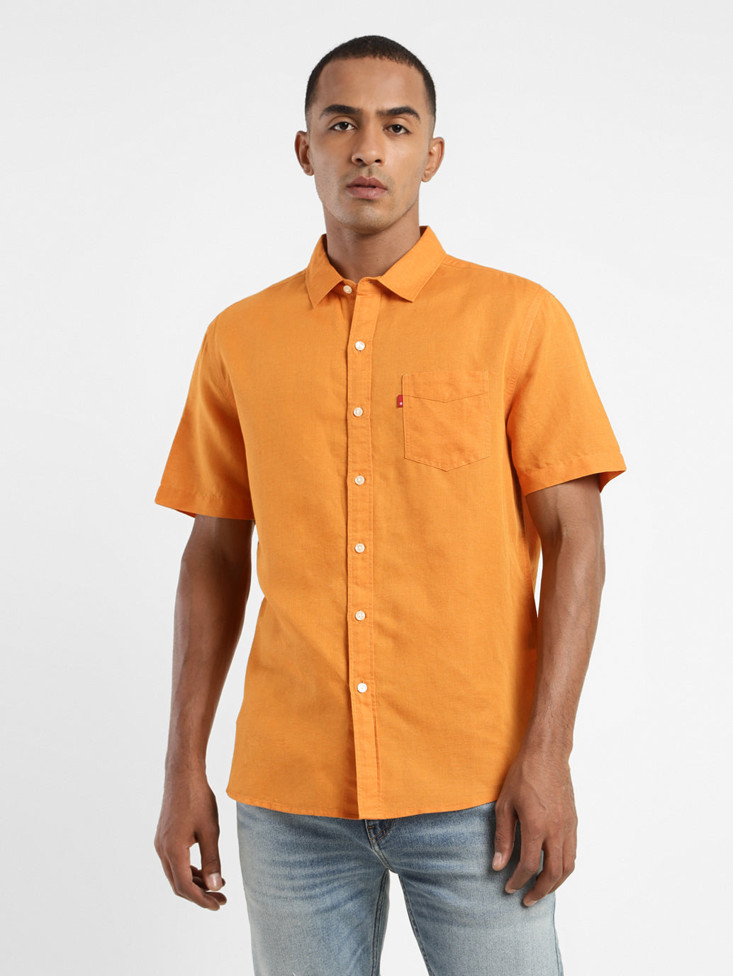 Men's Solid Spread Collar Linen Shirt