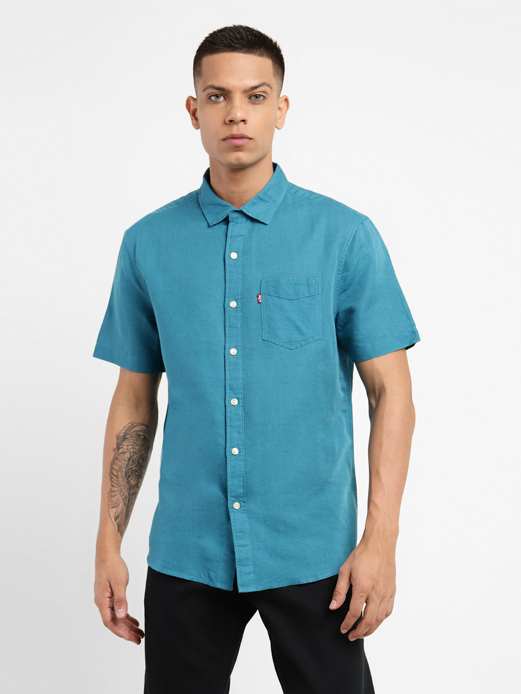 Men's Solid Spread Collar Linen Shirt