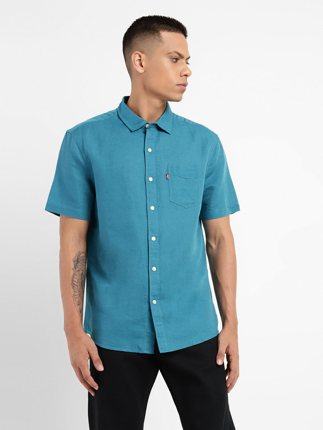 Men's Solid Spread Collar Linen Shirt