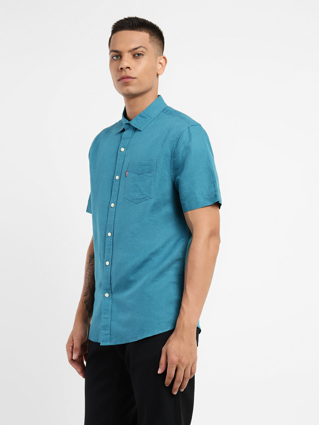 Men's Solid Spread Collar Linen Shirt