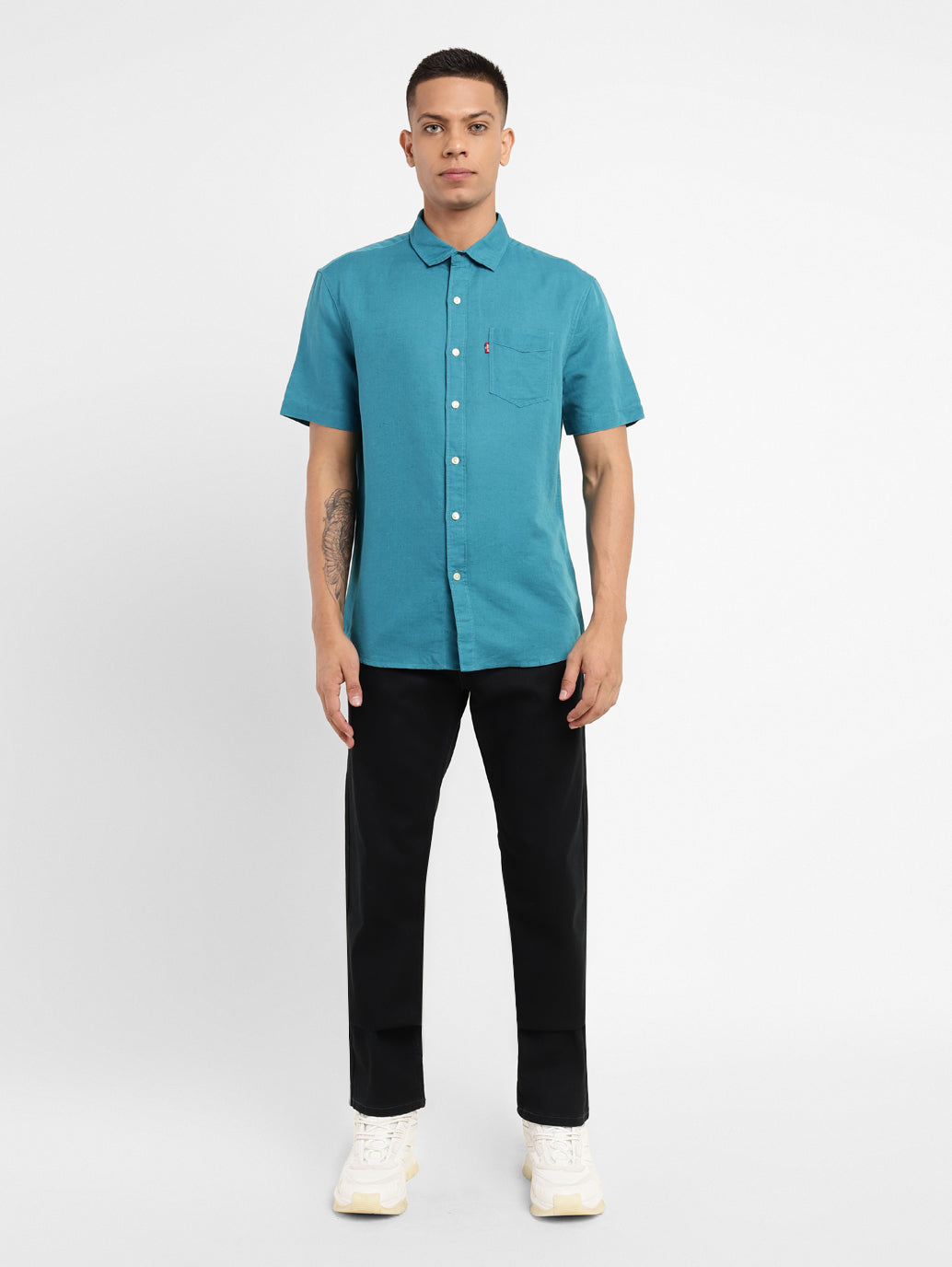 Men's Solid Spread Collar Linen Shirt