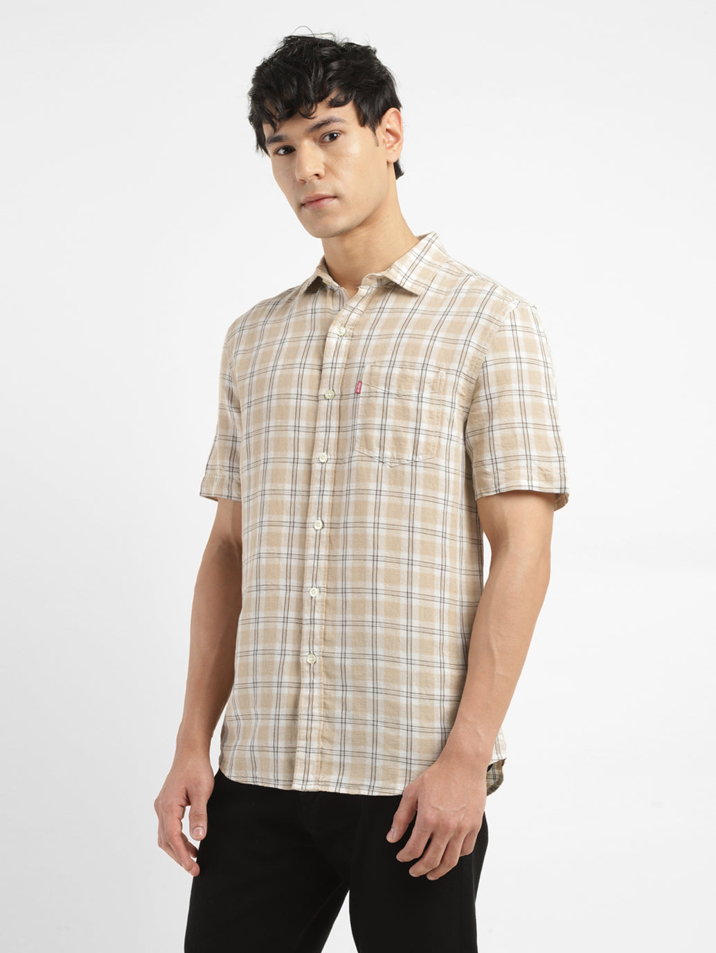 Men's Checkered Slim Fit Linen Shirt