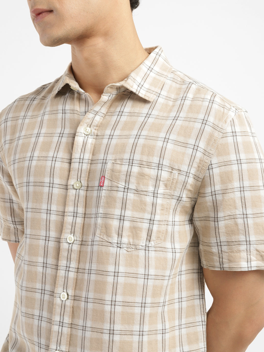 Men's Checkered Slim Fit Linen Shirt