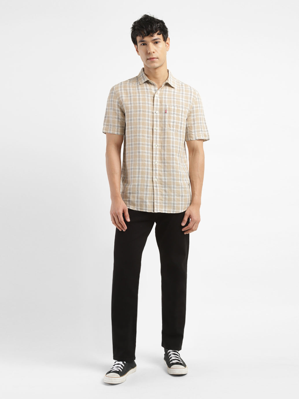 Men's Checkered Slim Fit Linen Shirt