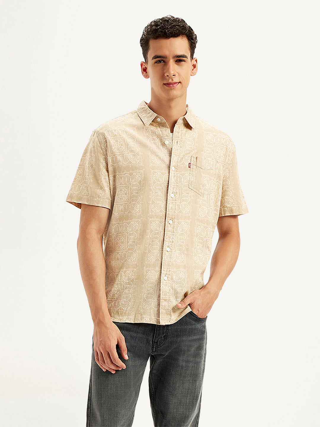 Men's Paisley Print Slim Fit Shirt - Front View