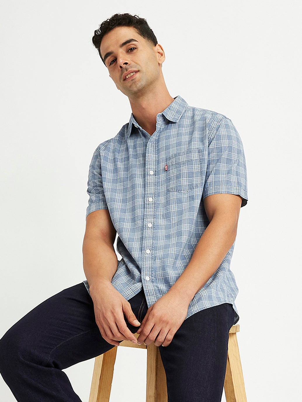 Men's Checkered Spread Collar Shirt