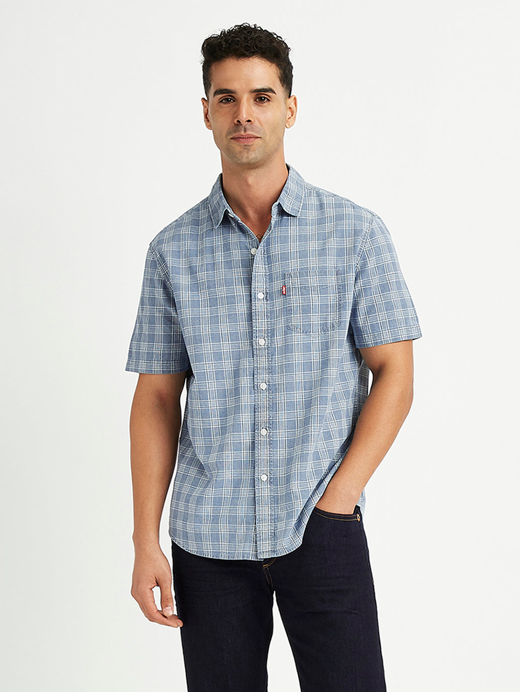 Men's Checkered Spread Collar Shirt