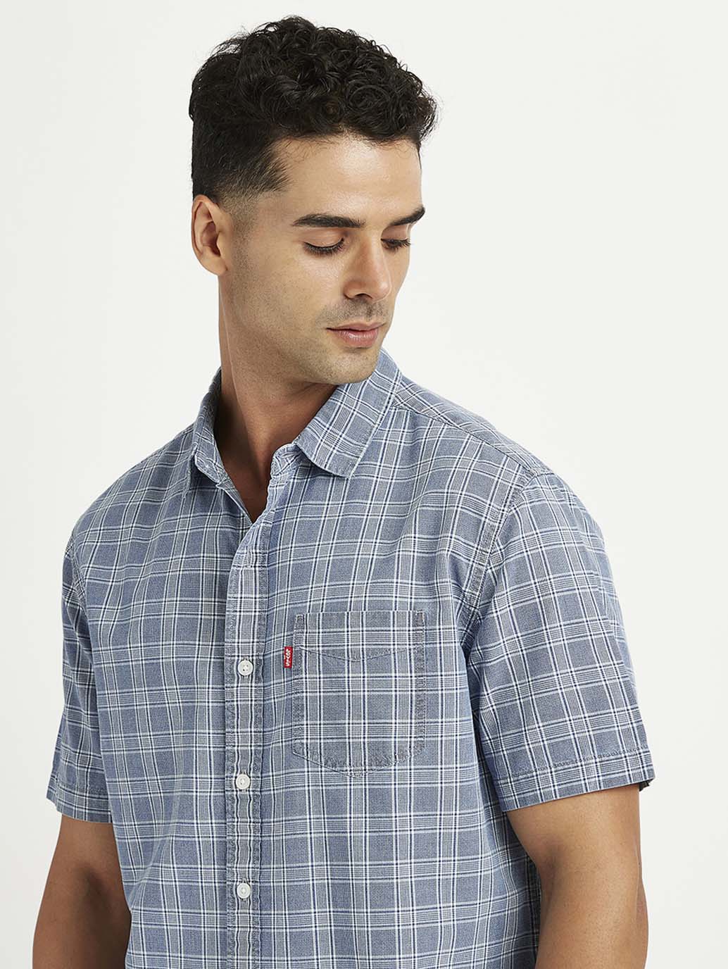 Men's Checkered Spread Collar Shirt