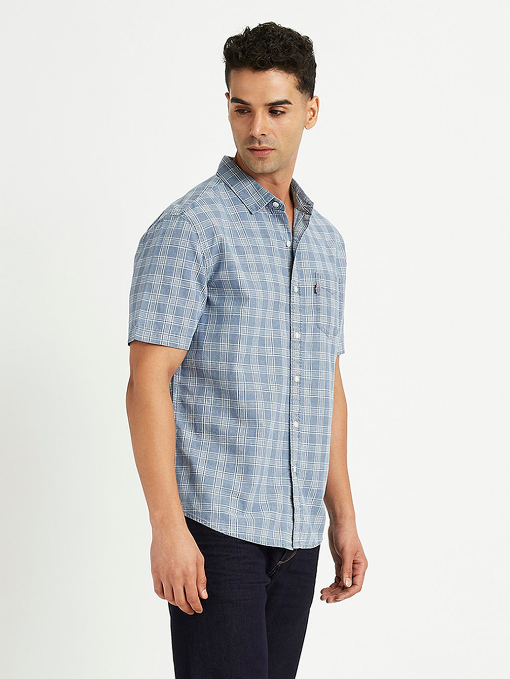 Men's Checkered Spread Collar Shirt