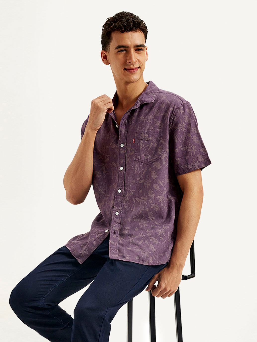 Men's Floral Slim Fit Linen Shirt