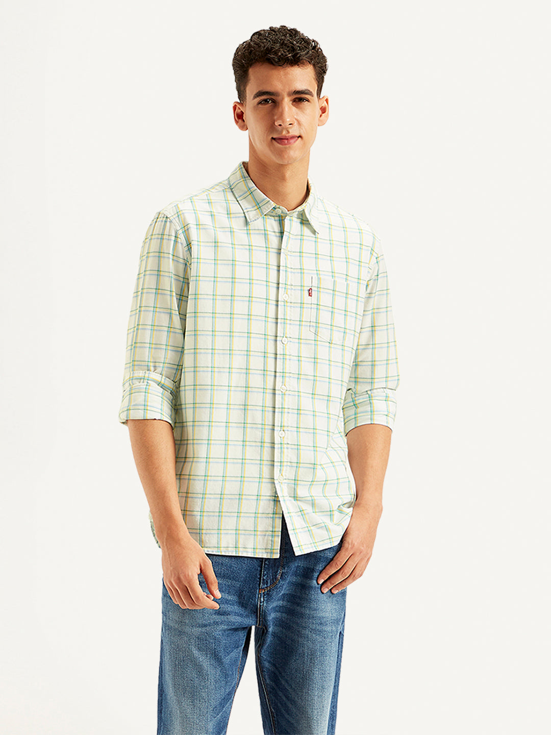 Men's Checkered Spread Collar Shirt