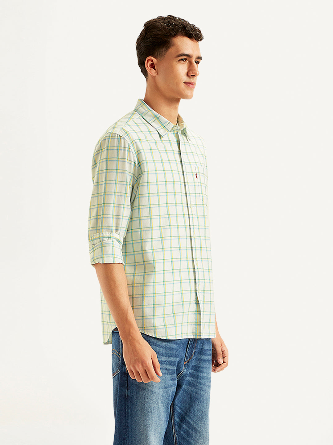 Men's Checkered Spread Collar Shirt