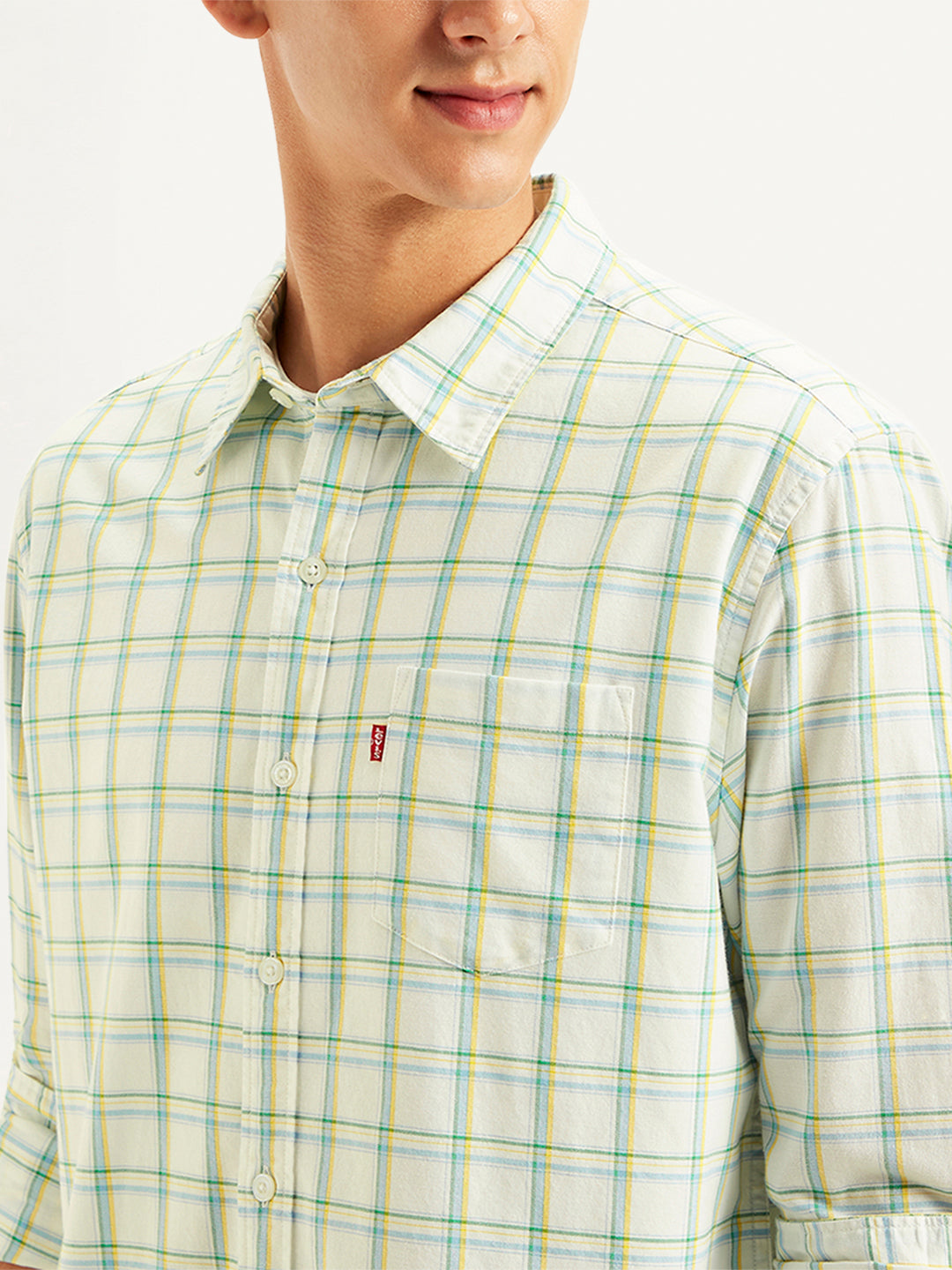 Men's Checkered Spread Collar Shirt