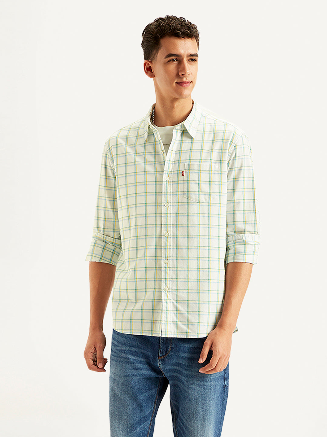 Men's Checkered Spread Collar Shirt