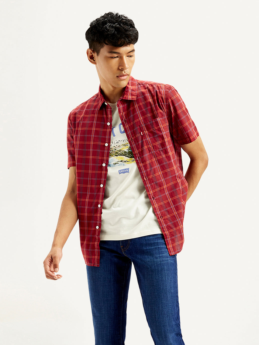 Men's Checkered Spread Collar Shirt - Styleshot View